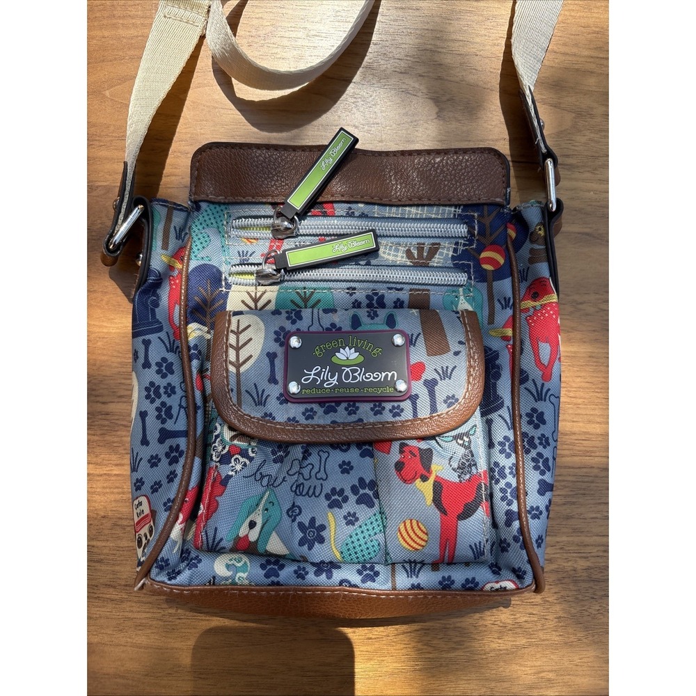 Lily Bloom Crossbody/Shoulder Bag Purse Dogs "Who Let The Dogs Out?" Med